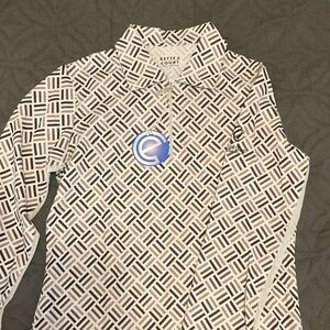 Women's Black and White Patterned Top with mesh